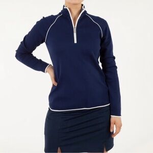 NWT! Clover by Bobbie Jones Quarter Zip Navy Blue Long Sleeve Cotton Pullover XL